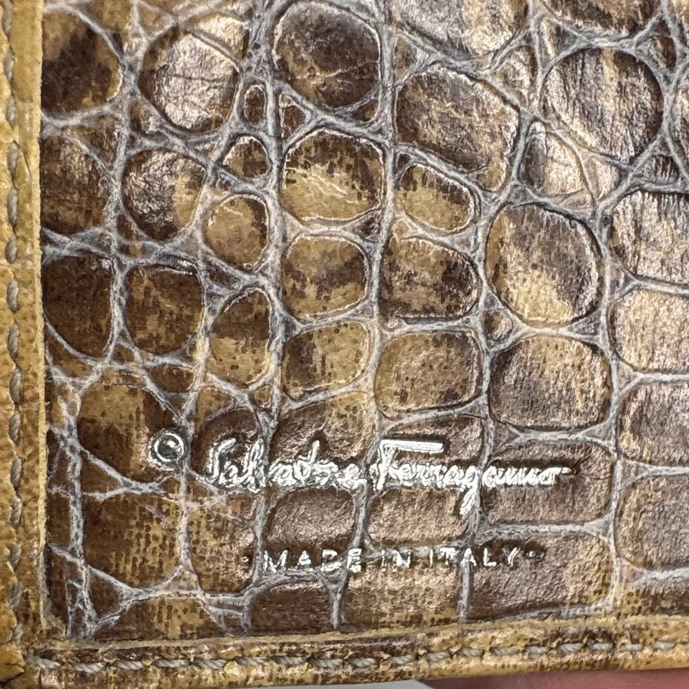 Salvatore Ferragamo Beige Crocodile Embossed Wallet